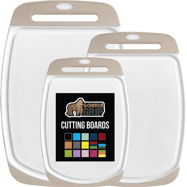 GORILLA GRIP Oversized 100% BPA Free Reversible Kitchen Cutting Board Set of 3, Juice Grooves, Dishwasher Safe, Almond
