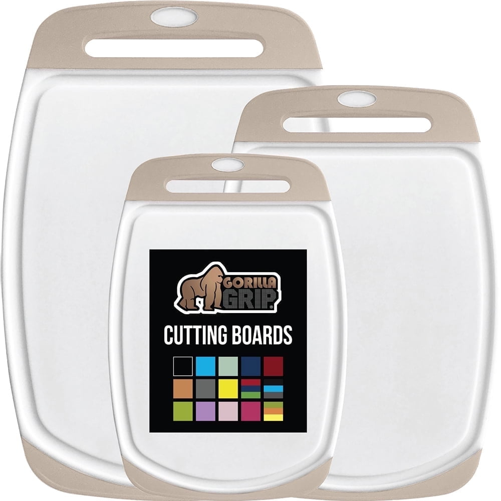 GORILLA GRIP Oversized 100% BPA Free Reversible Kitchen Cutting Board Set of 3, Juice Grooves, Dishwasher Safe, Almond