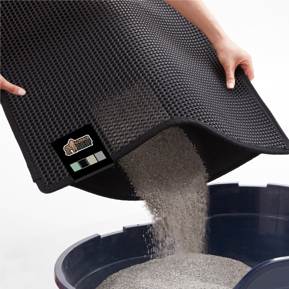 GORILLA GRIP Waterproof Cat Litter Mat, Easy to Clean Honeycomb Waste Trapping Mats, 24x15 Black