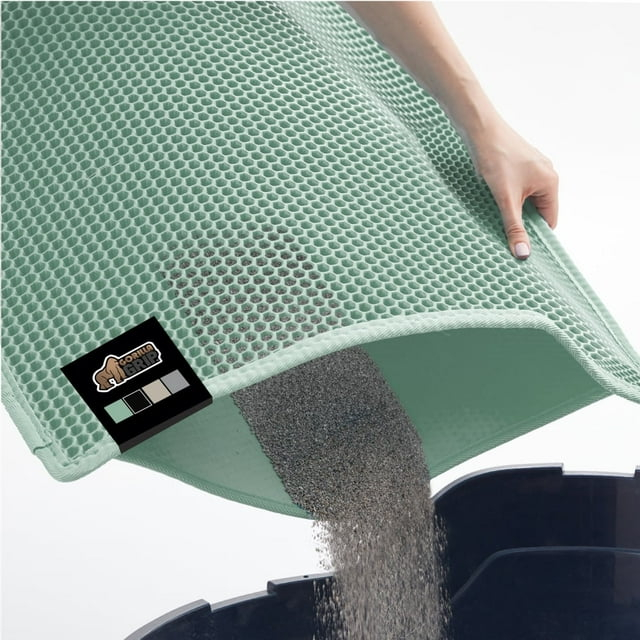 GORILLA GRIP Waterproof Cat Litter Mat, Easy to Clean Honeycomb Waste Trapping Mats, 24x15 Sage