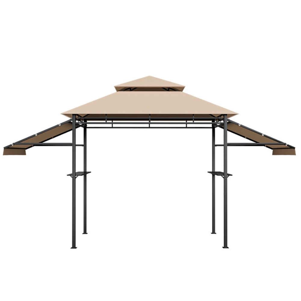 Canddidliike 13.5 x 4 Feet Patio BBQ Grill Gazebo Canopy with Dual Side Awnings-Beige, Outdoor Party Event Tents for Outside Party Waterproof Tent BBQ Shelter