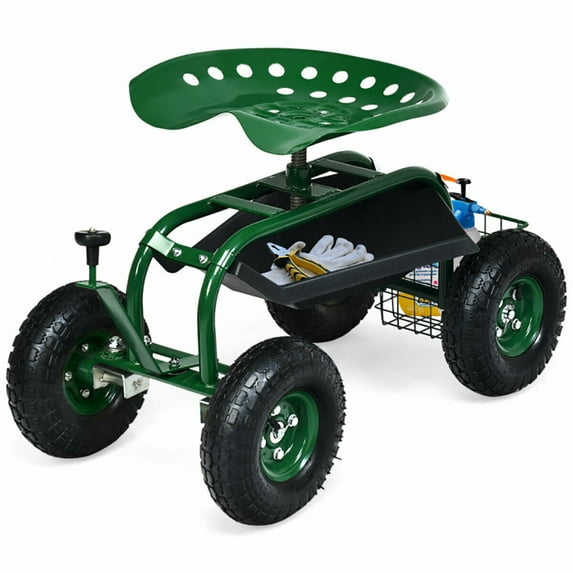 Spaco 4-Wheel Rolling Garden Cart Work Seat, Wagons Carts, Carts with Wheels, Utility Cart