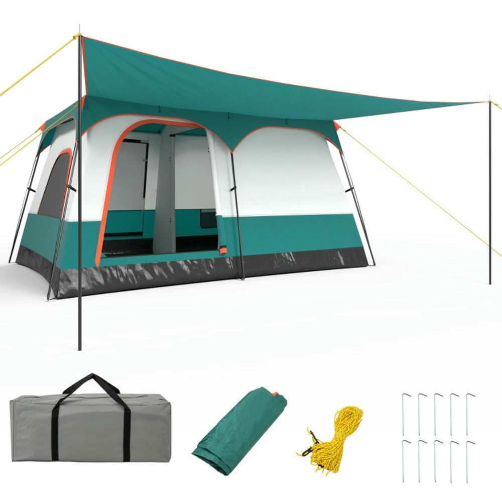 GVN Camping Tent, Tent,6-8 Person Camping Tent with Double Rooms and 2 Doors-Green