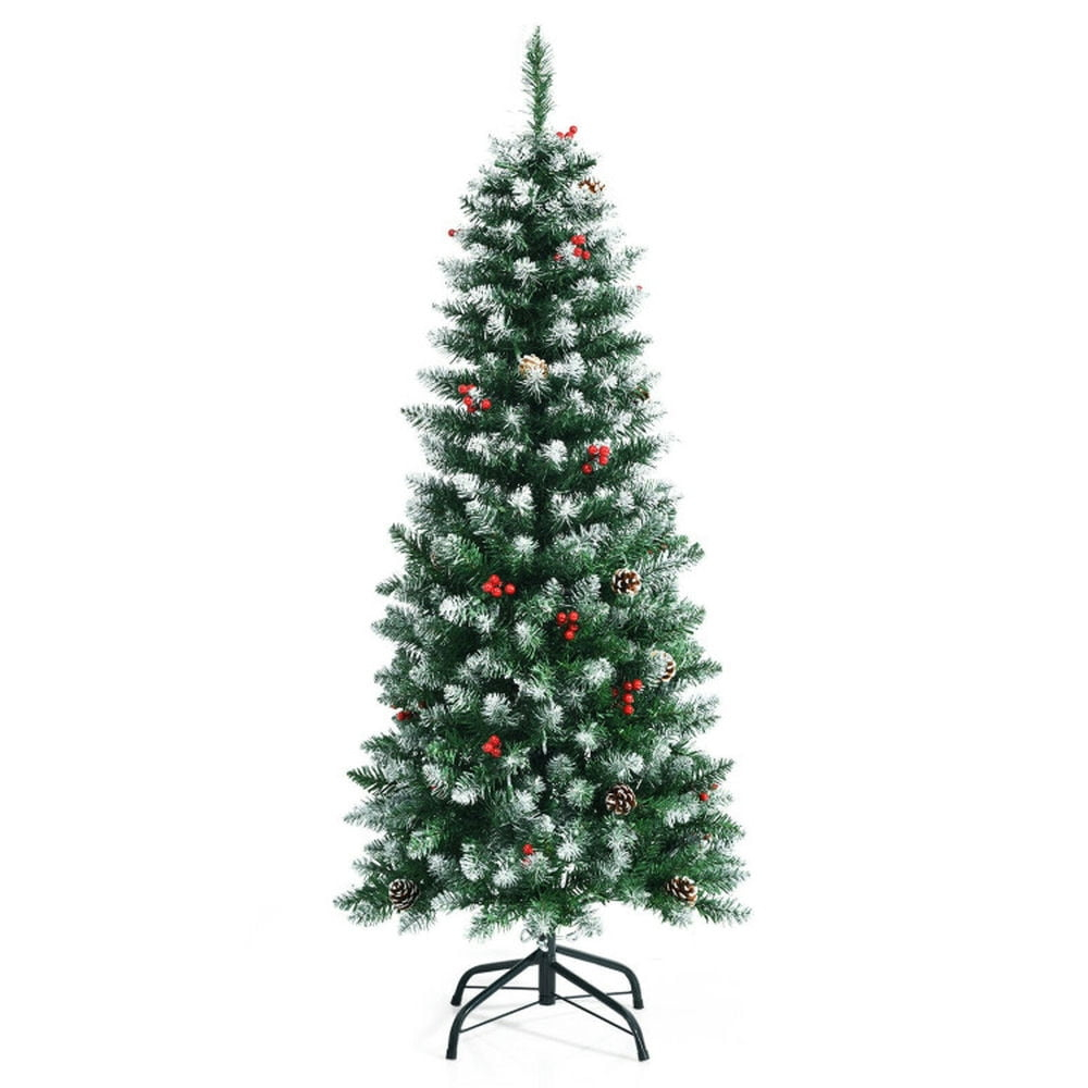 Kadyn Christmas Decoration, Christmas Tree,Xmas Tree,Pre-lit Artificial Pencil Christmas Tree with Pine Cones and Red Berries-5 ft