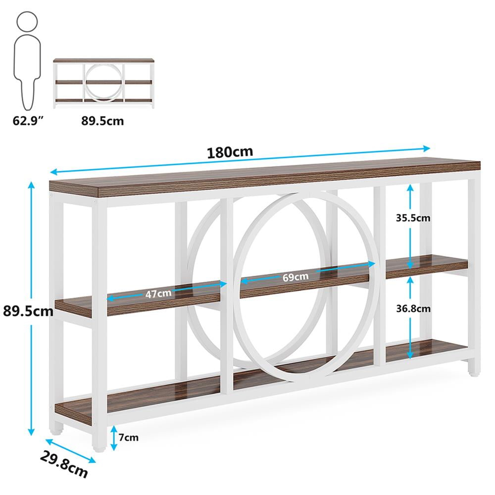 GVN Console Table, Entryway Table, 70.9" Console Table, Narrow Sofa Table with 3 Tier Storage Shelves,White & Walnut