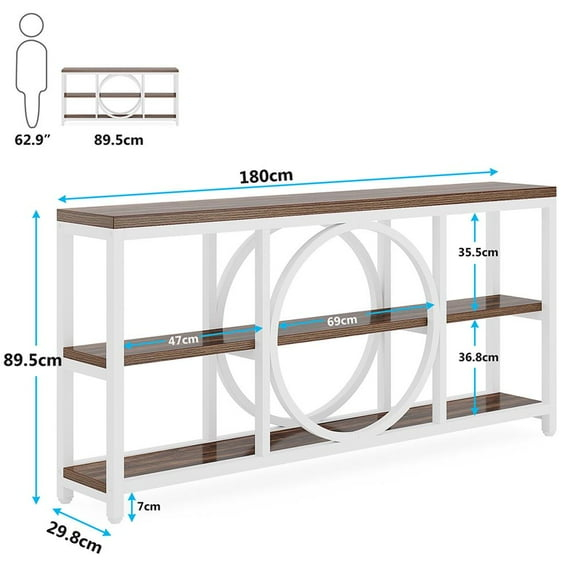 GVN Console Table, Entryway Table, 70.9" Console Table, Narrow Sofa Table with 3 Tier Storage Shelves,White & Walnut