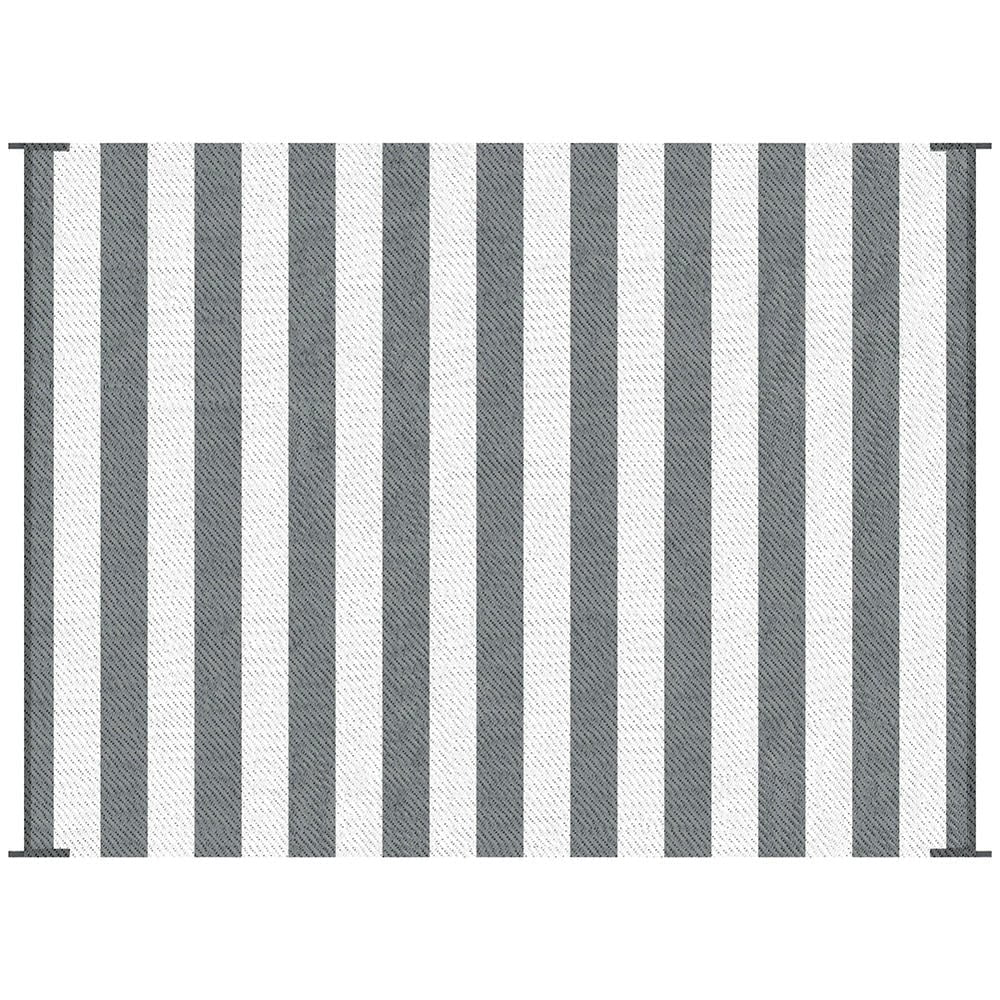GVN Floor Rug,Indoor Door Mat,Reversible Outdoor Rug, 9'x 12' Waterproof Straw Floor Mat, Portable RV Camping Carpet, Gray & White Striped