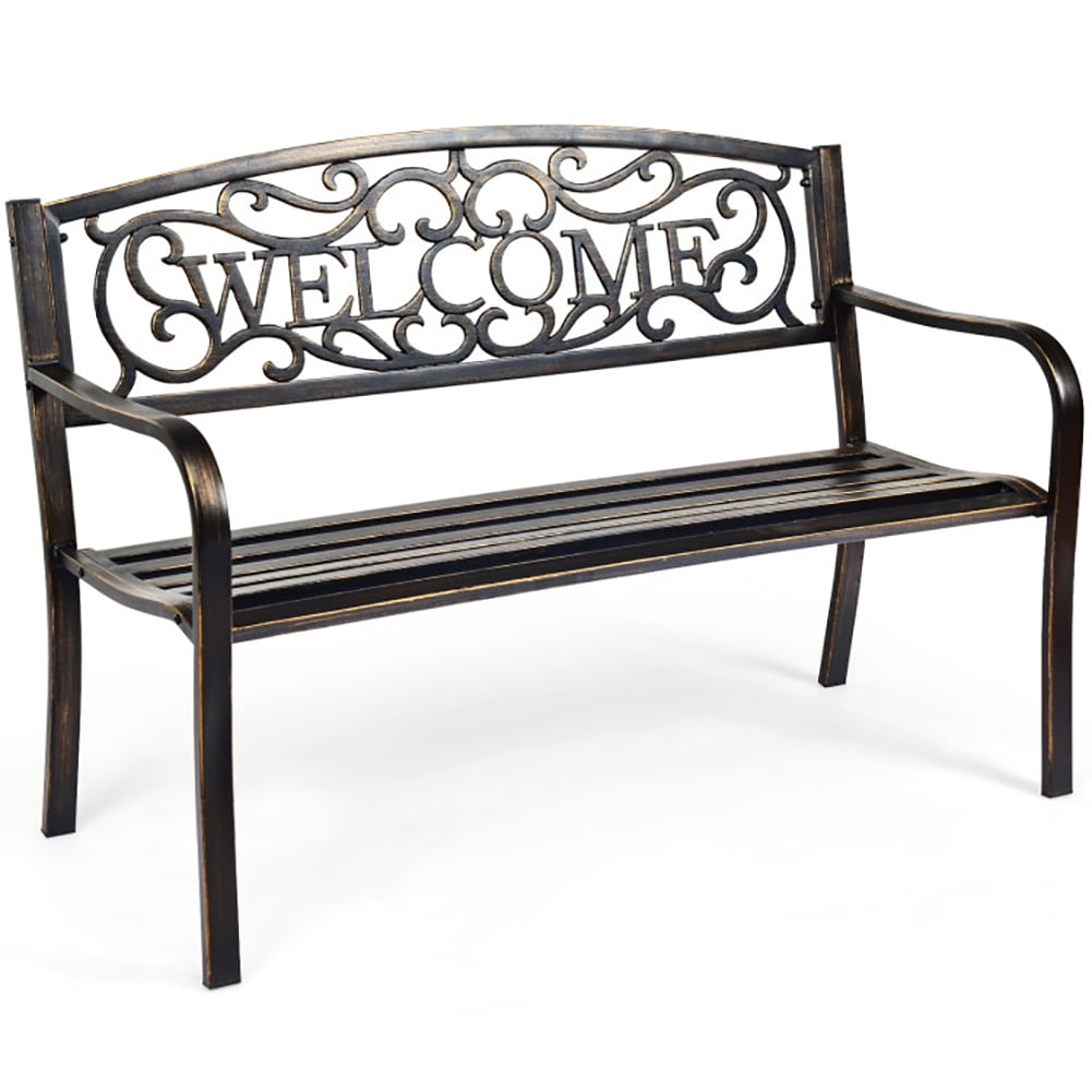 Topcobe Outdoor Furniture Steel Frame Porch Garden Bench, Patio Furniture, Bronze