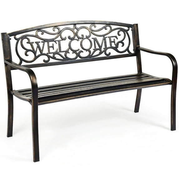 Topcobe Outdoor Furniture Steel Frame Porch Garden Bench, Patio Furniture, Bronze