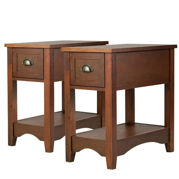 Canddidliike Set of 2 Contemporary Side End Table with Drawer-Walnut, Modern Nightstand, End Table for Bedroom Living Room