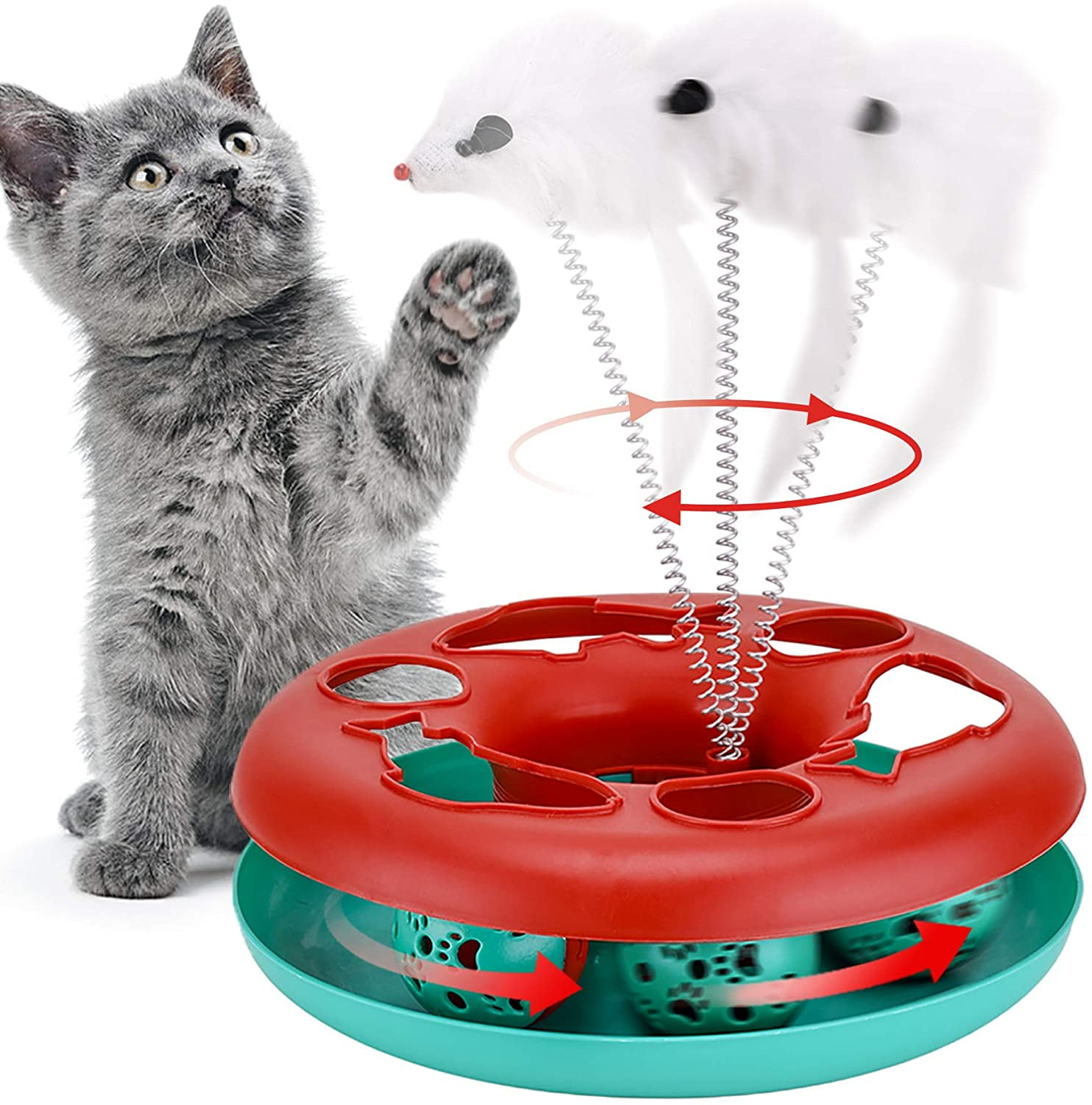 GZYS Cat Toys, Cat Toys for Indoor Cats,Interactive Kitten Toys Roller Tracks with Catnip Spring Pet Toy with Exercise Balls Teaser Mouse