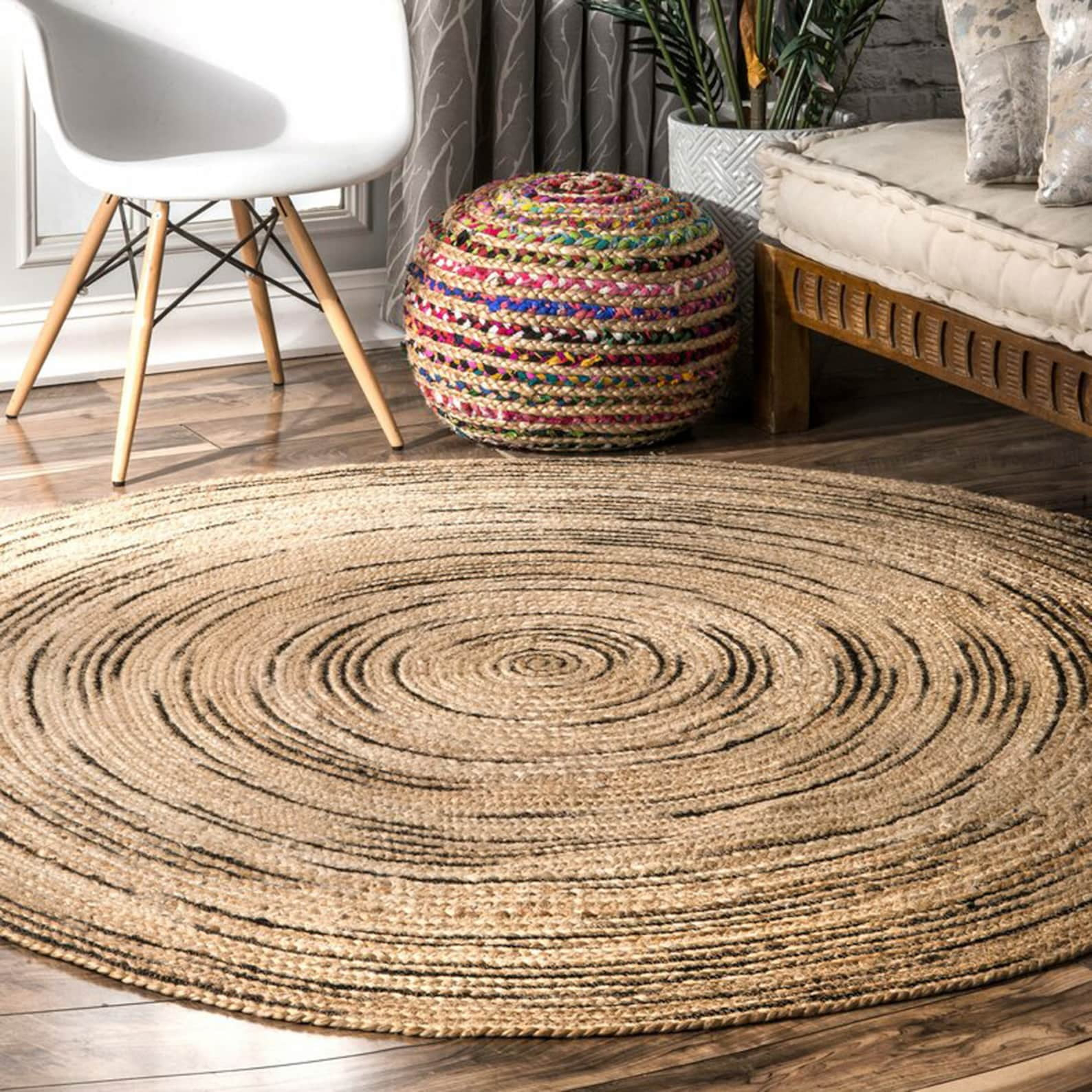 Gahilot International Handwoven Jute Area Rug,Natural Yarn Hand Braided Round Rugs for Bedroom, Kitchen, Living Room, Farmhouse Rugs for Live