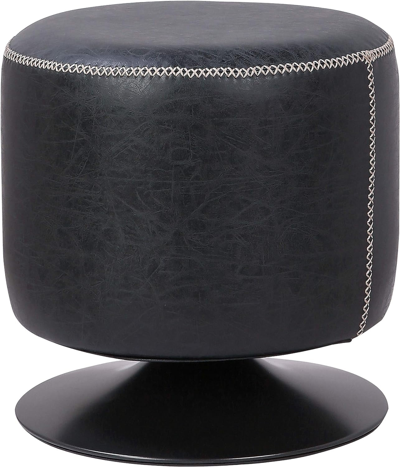 PaFagwy Gaia PU Leather Round Ottoman Ottomans & Cubes, Vintage Coffee Brown