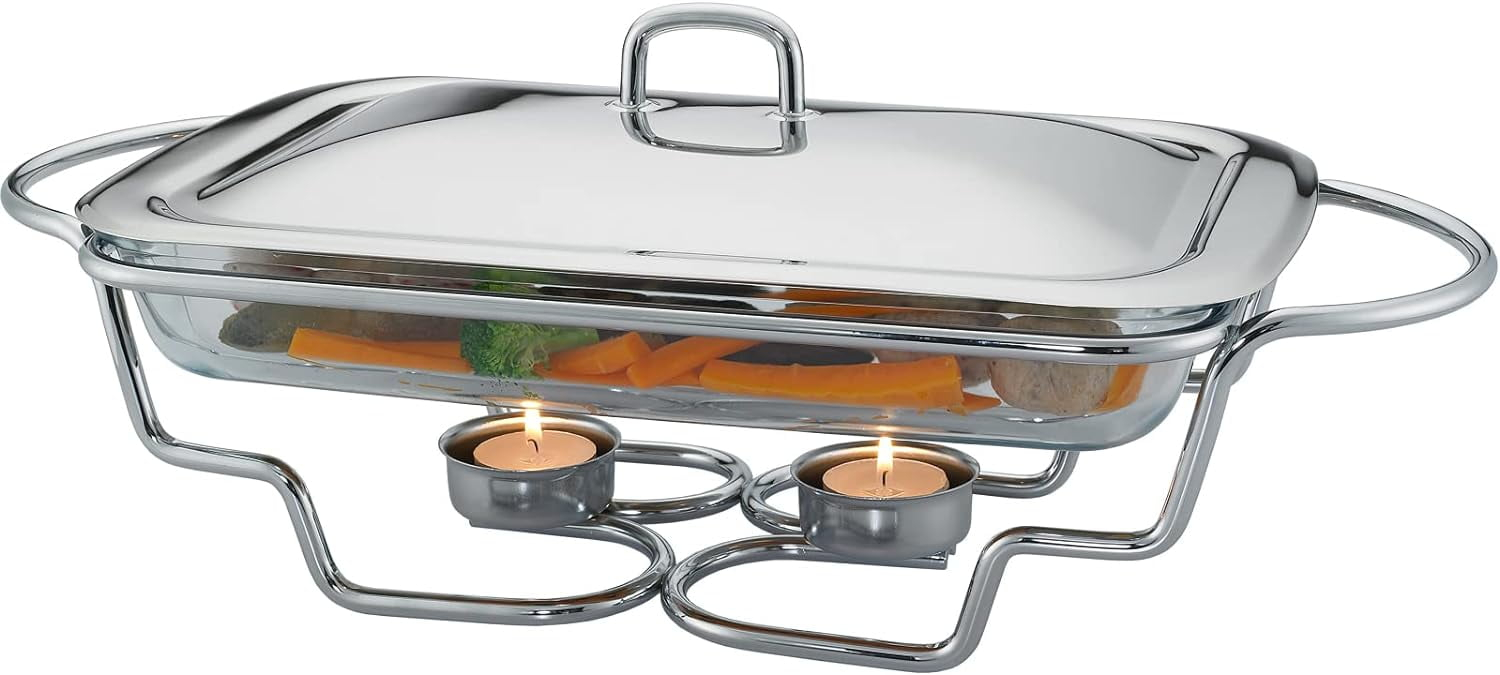 Stainless Steel 3-Quart Chafing Dish Buffet Set with Glass Tray