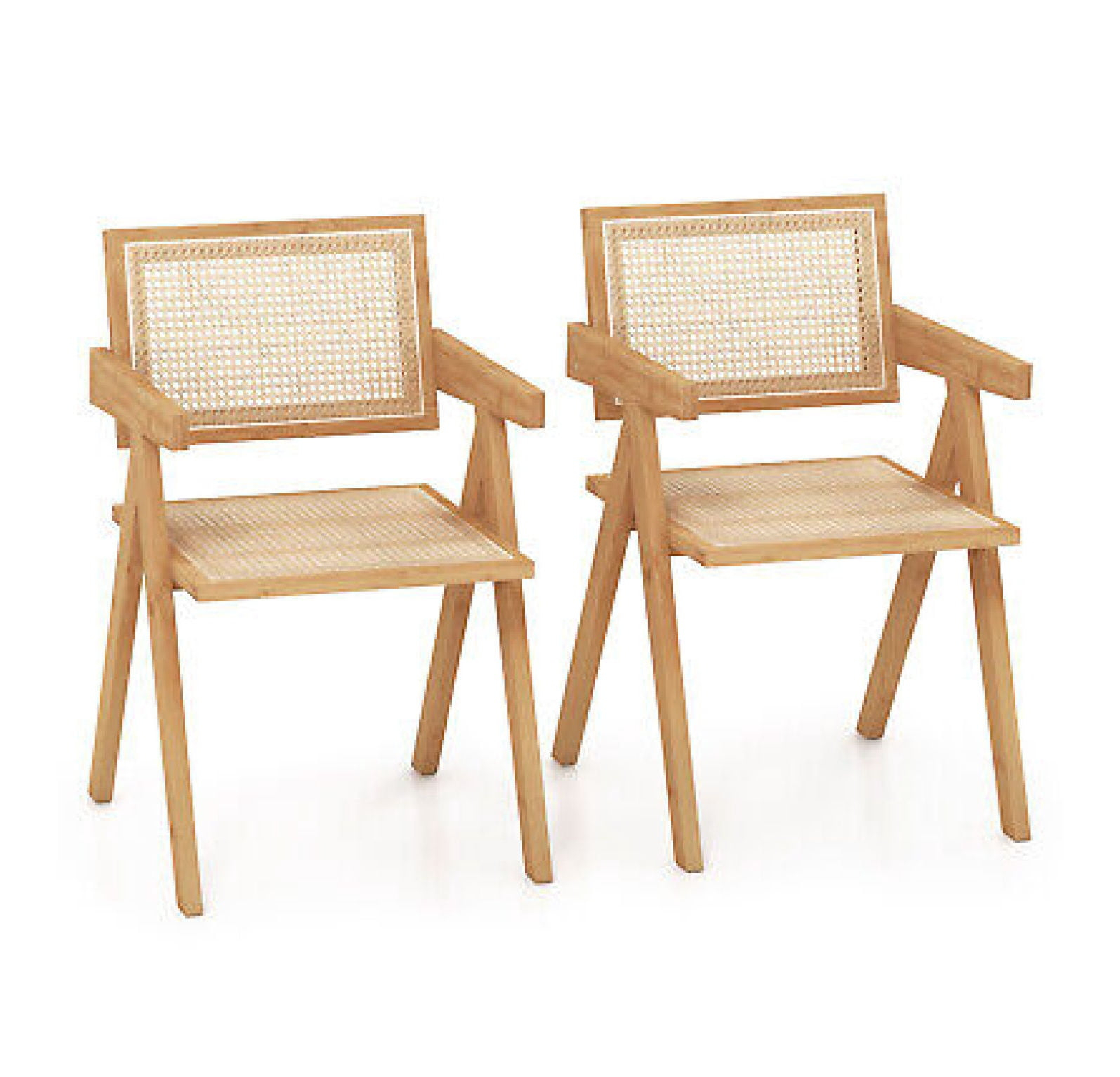 Galaxera Set of 2 Rattan Accent Chairs Century Dining Armchair Bamboo Frame Kitchen