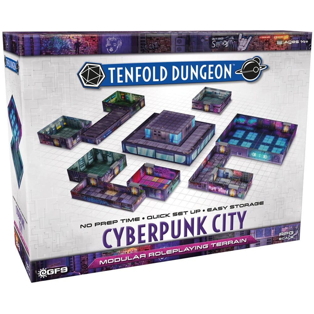 Gale Force Nine Tenfold Dungeon Cyberpunk City Modular Roleplaying Terrain Set with Quick Setup and 1 x 1-Inch Scale