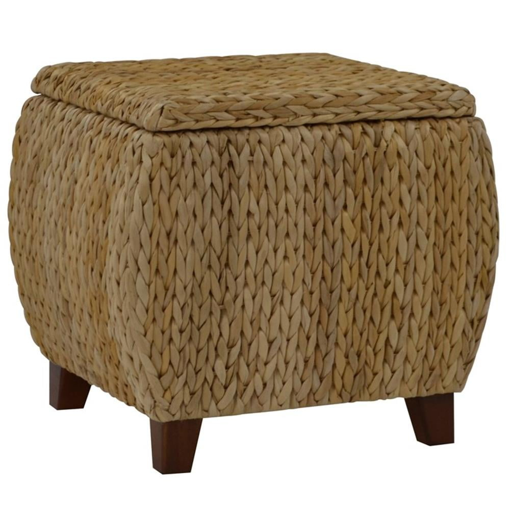 Gallerie Decor Bali Breeze Round Transitional Wood Storage Ottoman in Natural