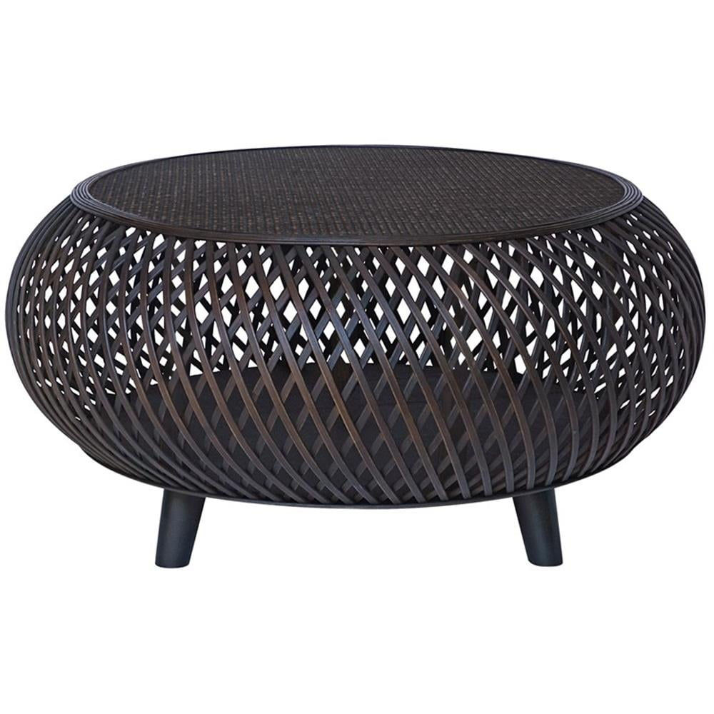 Gallerie Decor Bora Bora Round Transitional Rattan Coffee Table in Brown