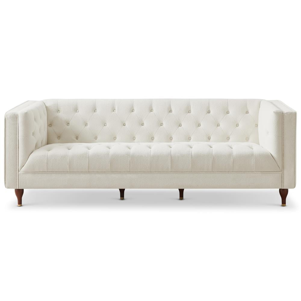 Galveston Mid Century Luxury Chesterfield French Boucle Fabric Sofa in Beige
