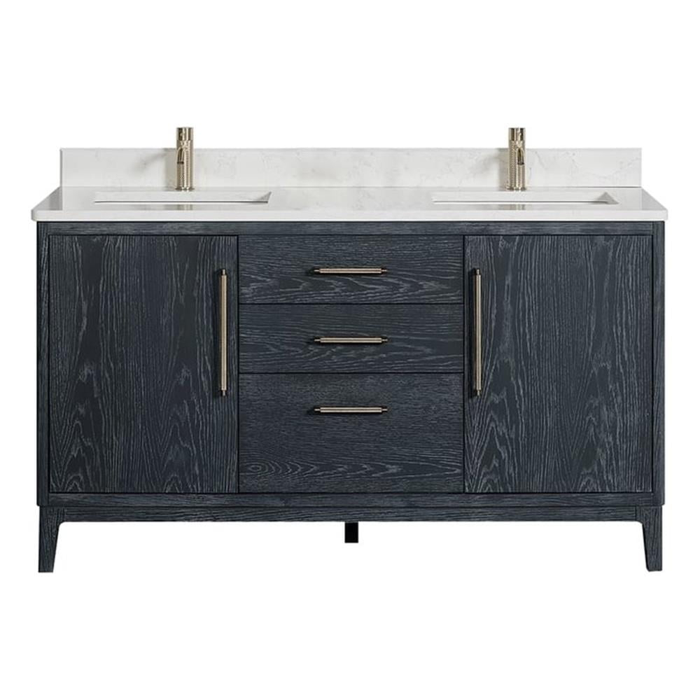 Gara 60" Double White Grain Composite Stone Countertop Vanity in Washed Blue