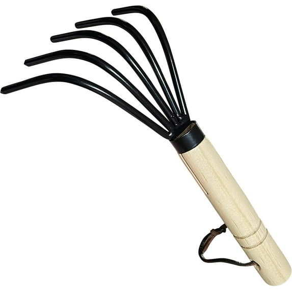 Garden Guru Hand Rake Cultivator Claw Soil Tiller - Military Grade Steel - Rust Resistant - 5 Tine Japanese Ninja Claw - Comfortable Wood Handle - Perfect Pulverized and Aerated Soil
