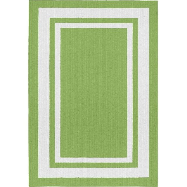 Garland Rug Borderline Polypropylene Grasshopper Green/White Indoor/Outdoor Area Rug, 5' x 7'