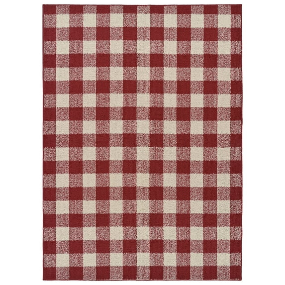 Garland Rug Country Living Buffalo Plaid Polypropylene Chili/Ivory Indoor/Outdoor Area Rug, 5' x 7'