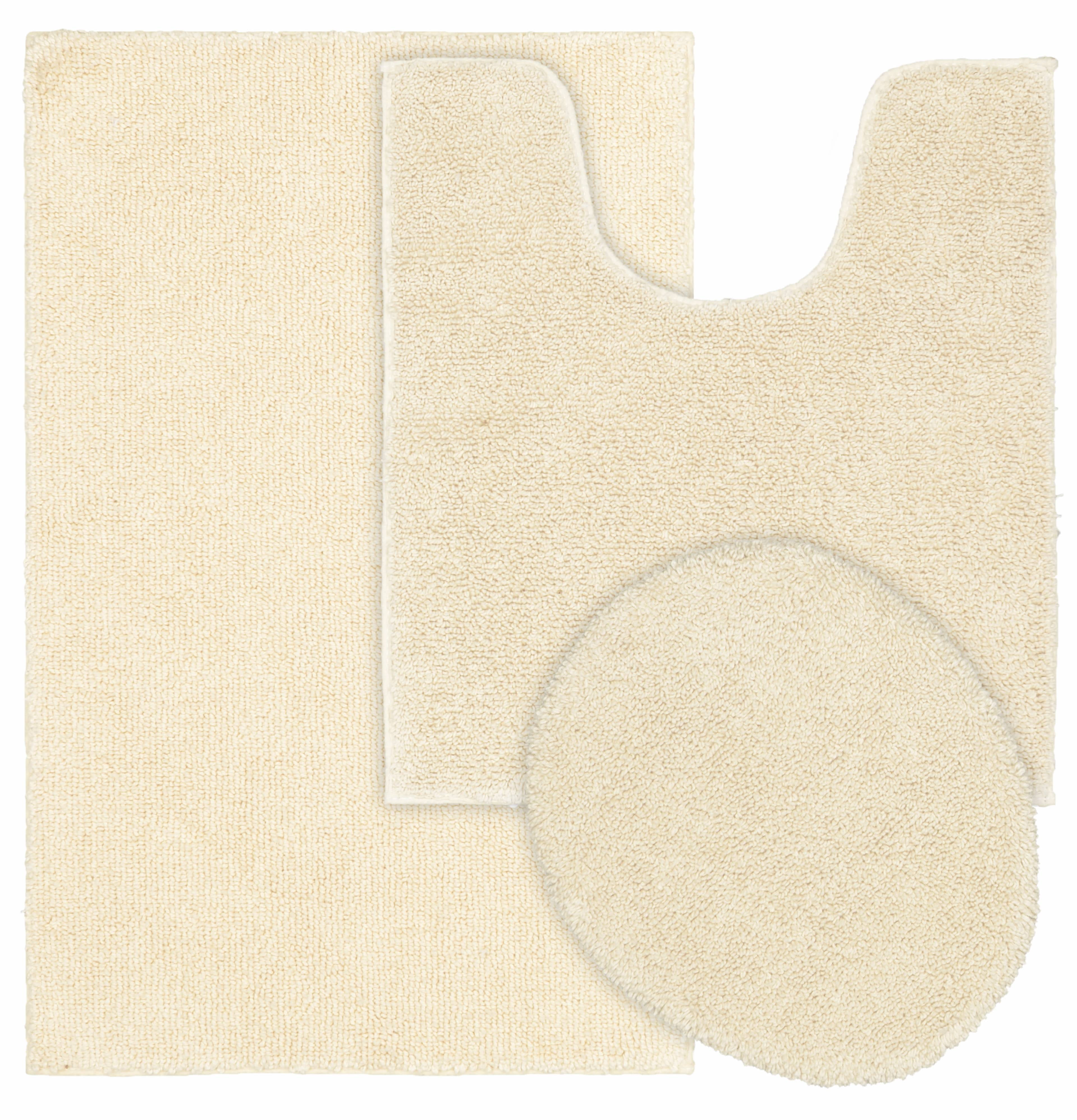 Garland Rug Queen Cotton Washable Bath Rug Set, 3 Piece Set (21"x34" Bath Rug, Contour Rug, & Toilet Lid) Natural