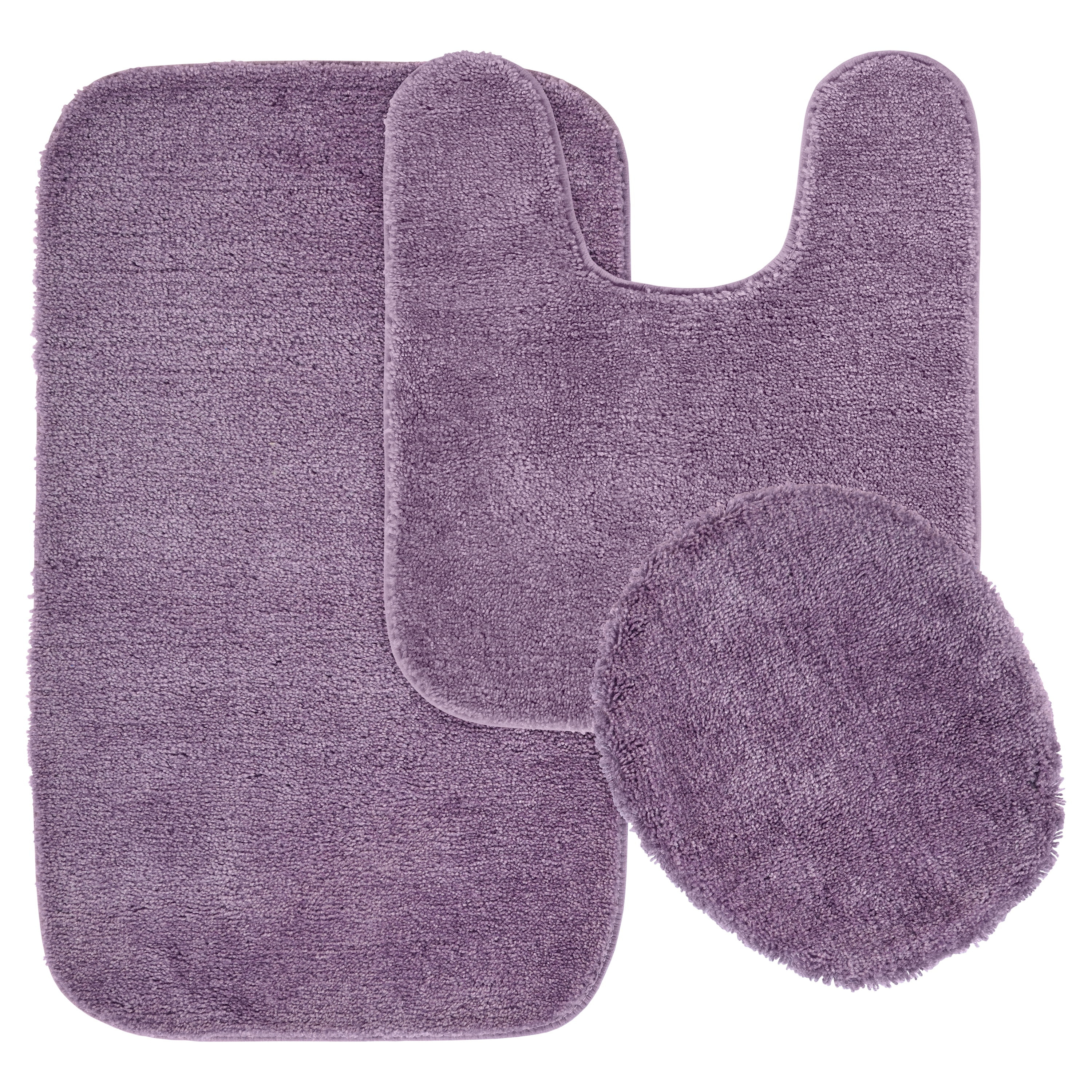 Garland Rug Traditional Washable Bath Rug Set, 3 Piece Set (21"x34" Bath Rug, Contour Rug, & Toilet Lid) Purple