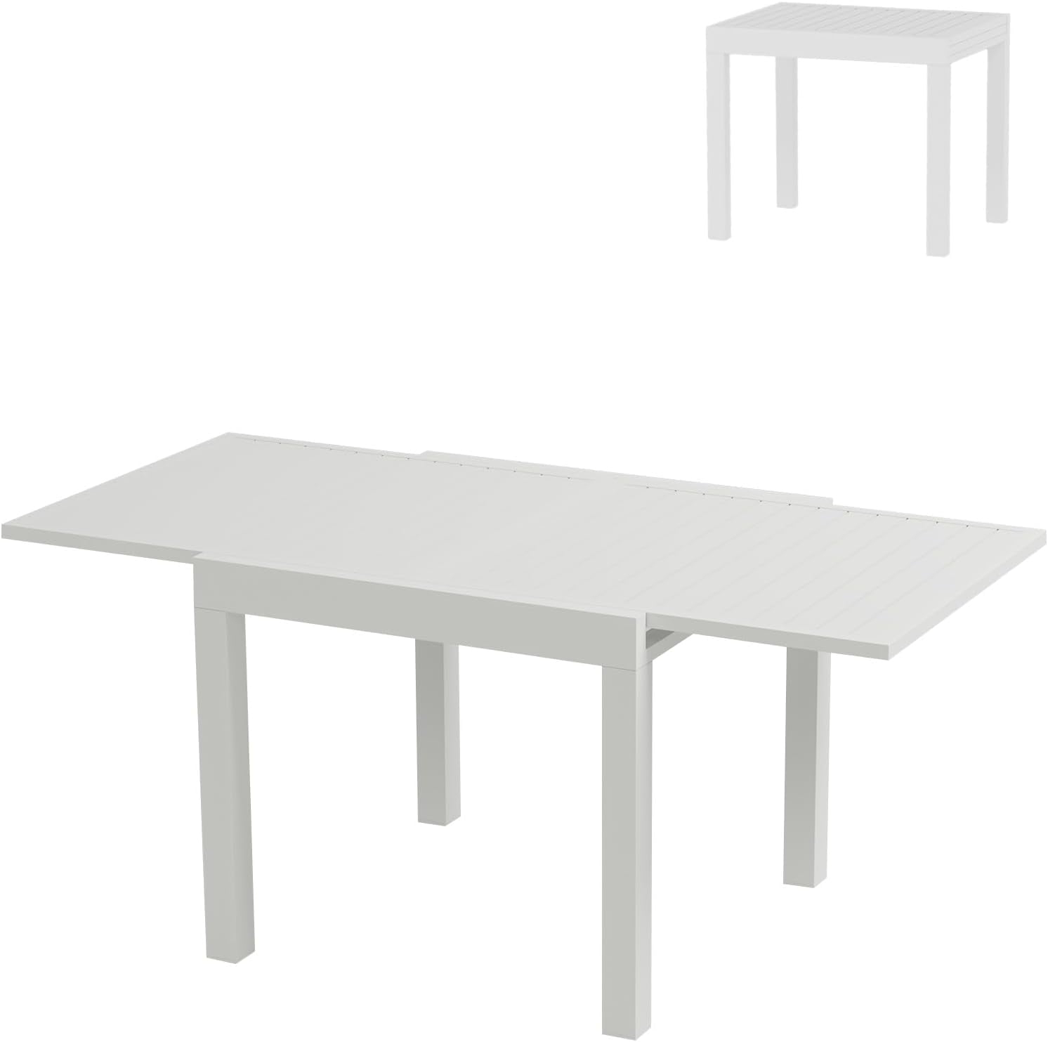 Garvee Expandable Outdoor Dining Table – Adjustable Patio Table for 4-6 People, Durable Aluminum Slat Frame for Backyard, Deck, and Porch, White