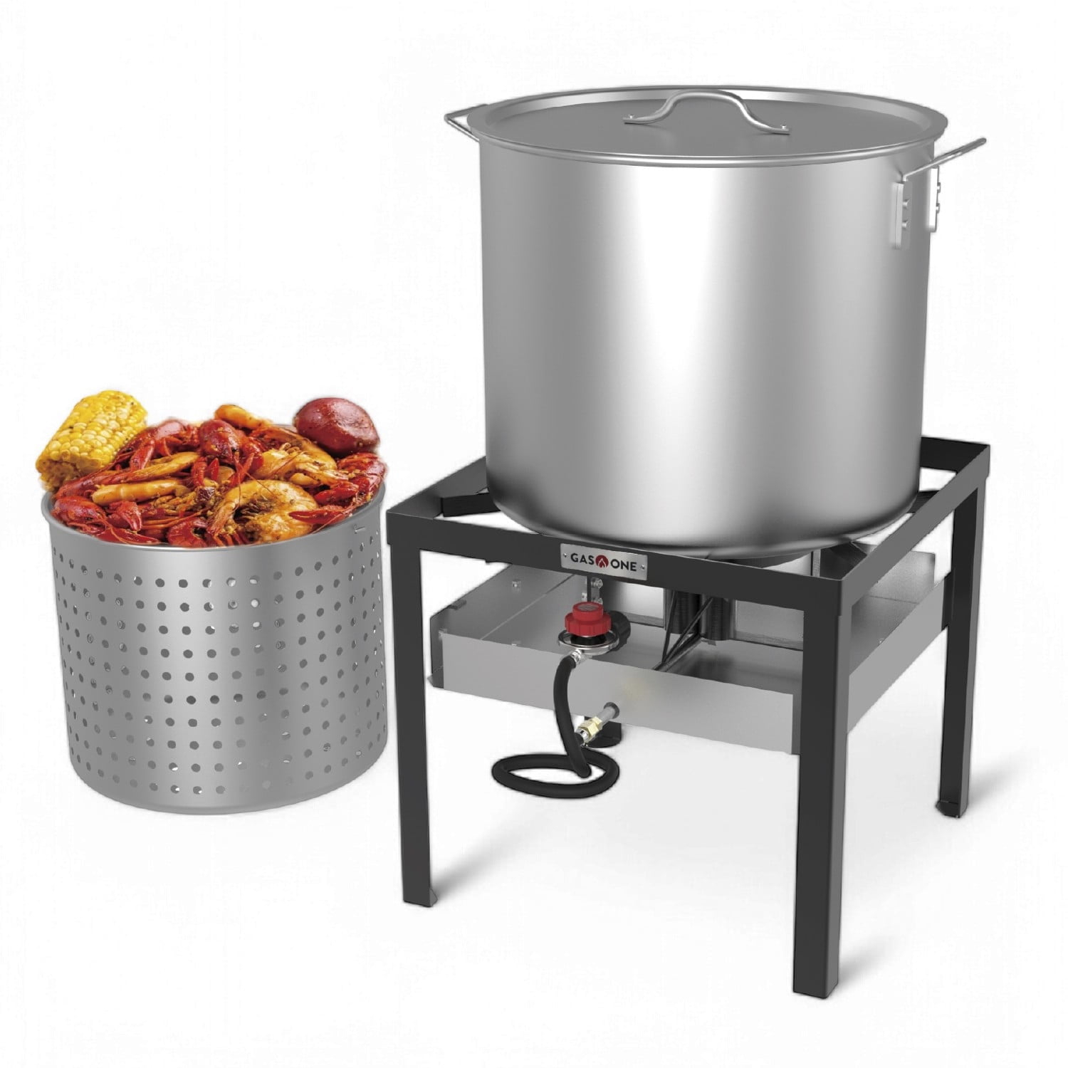 GasOne Seafood Boil Kit with Propane Burner, Propane Regulator, 60Qt Pot with Basket – Heavy Duty