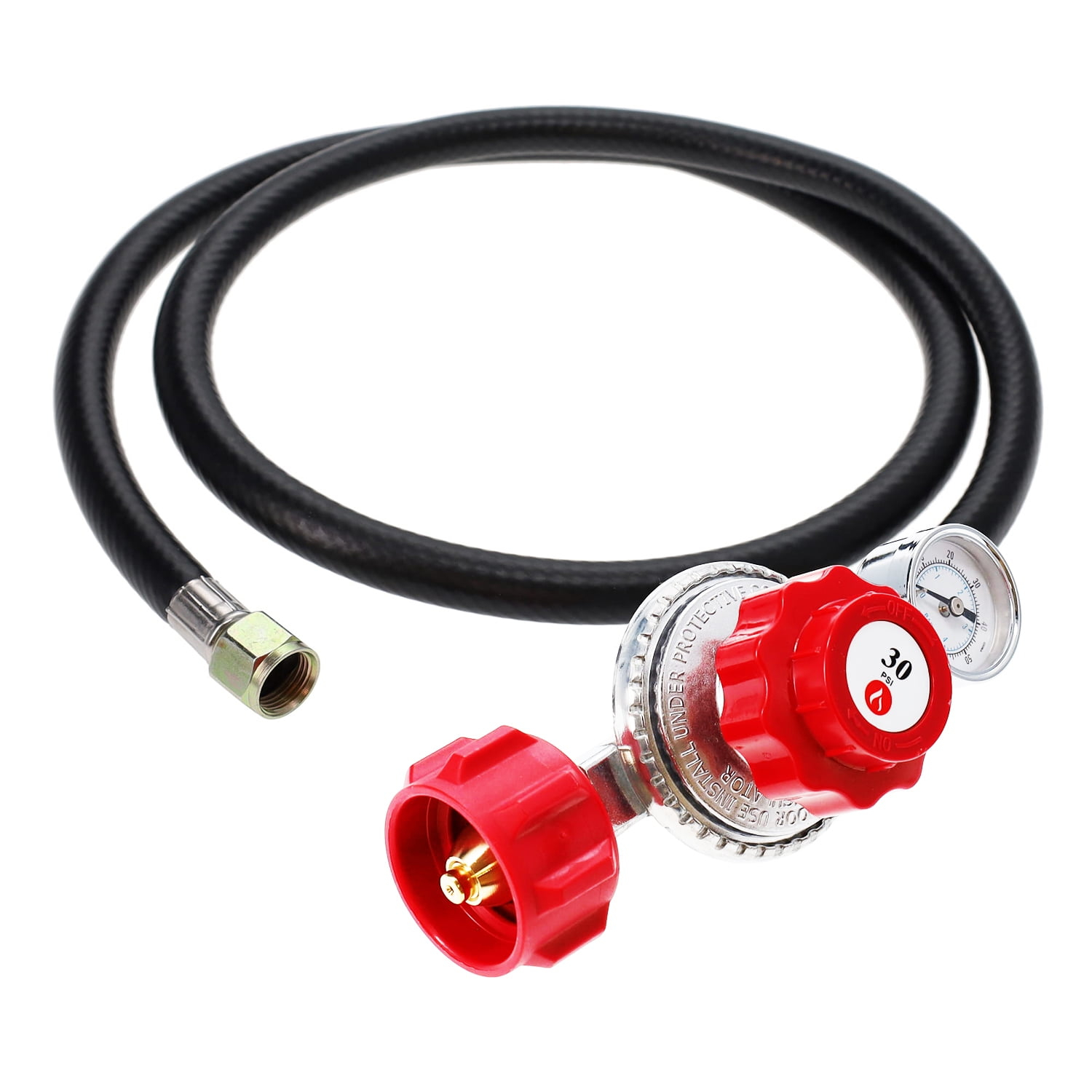 GasOne 4 ft Propane Regulator Hose, Red, 3/8 in Flare Fitting Gas Line Connector