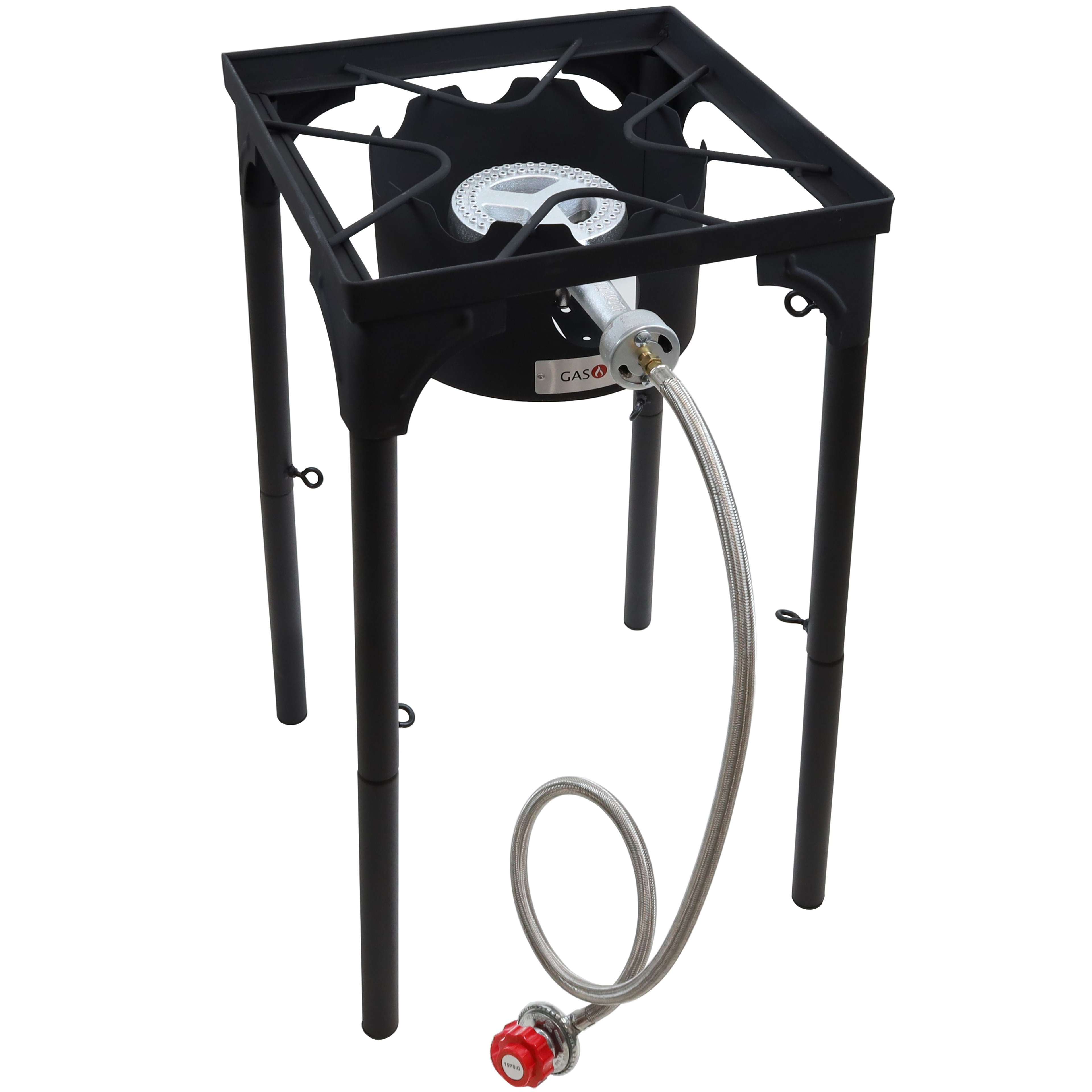 GasOne Propane Single Burner Camp Stove & Red QCC Braided Stainless Steel Regulator with Height