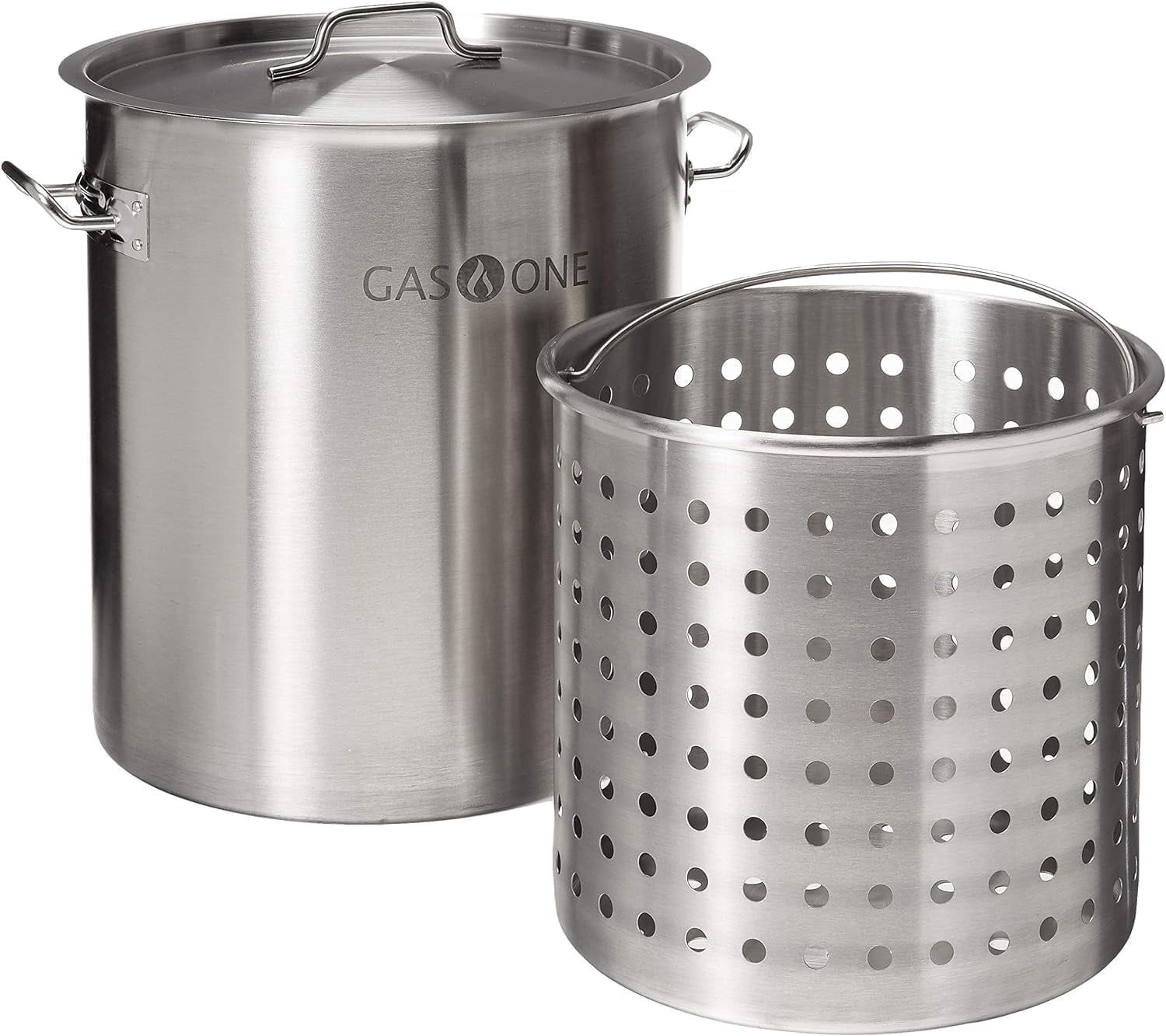 GasOne Stainless Steel Stockpot with Basket – 53qt Stock Pot with Lid and Reinforced Bottom –