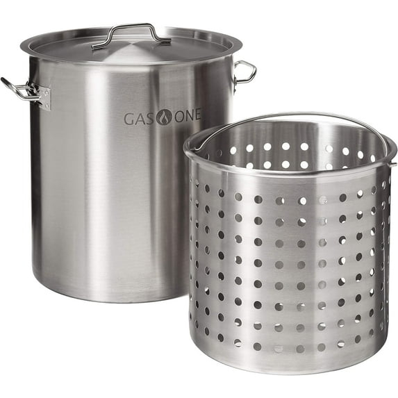 GasOne Stainless Steel Stockpot with Basket – 53qt Stock Pot with Lid and Reinforced Bottom –