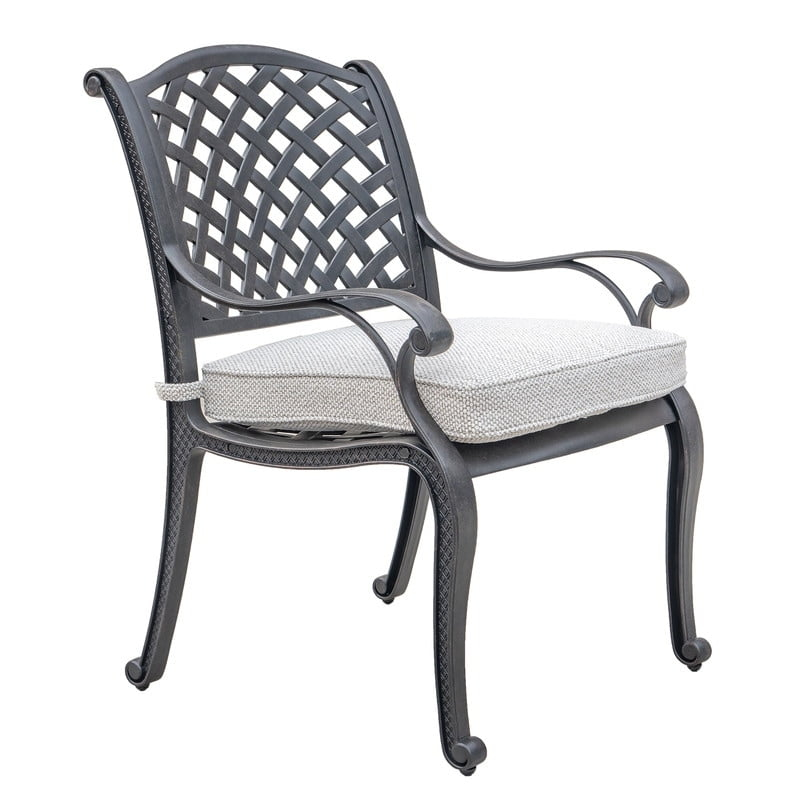 GatherCraft Ventura Cast Aluminum Dining Arm Chair with Cushion Dark Lava Bronze/Sandstorm