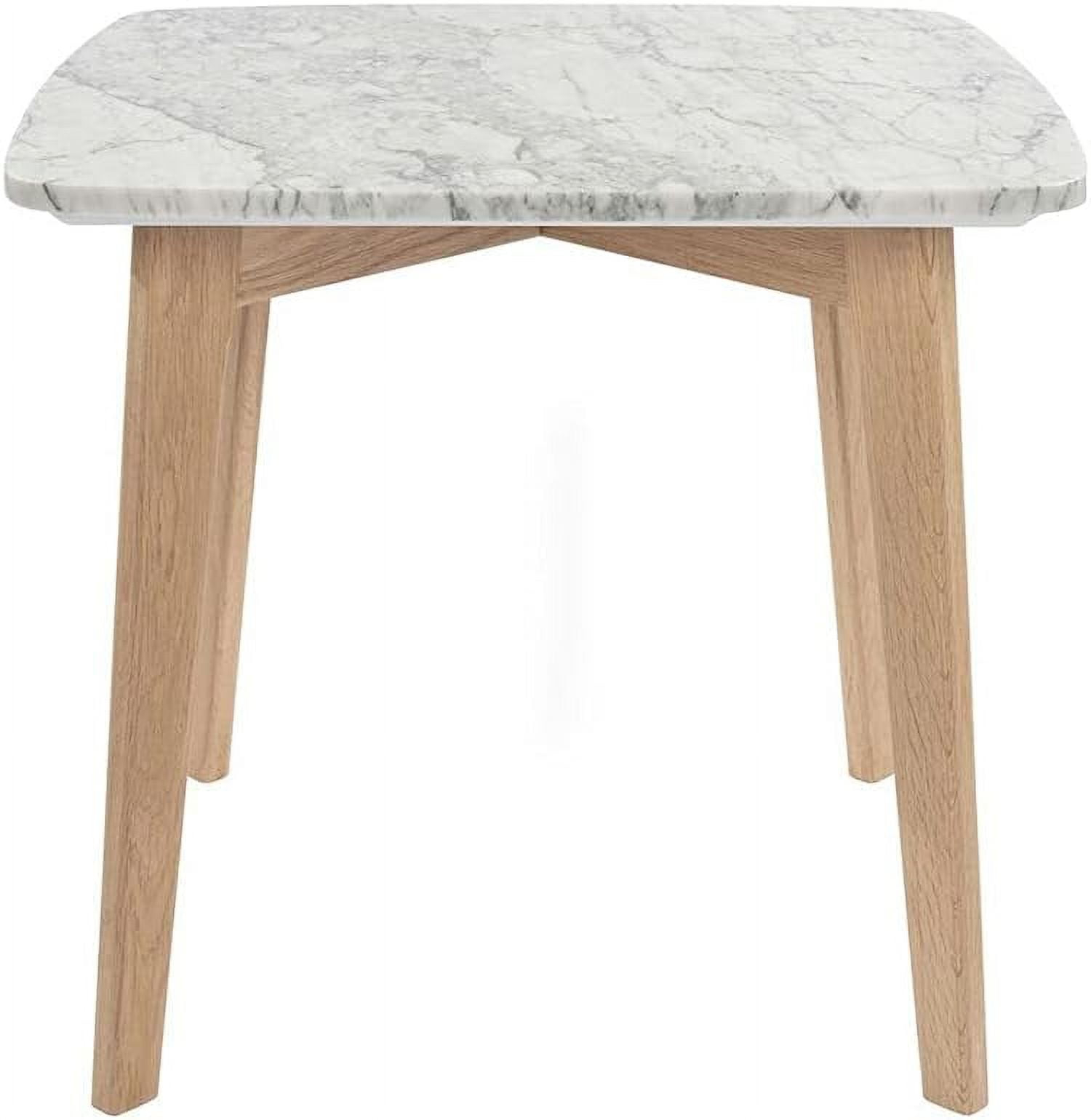 Gavia 19.5" Square Italian Carrara White Marble Side Table with Oak Legs