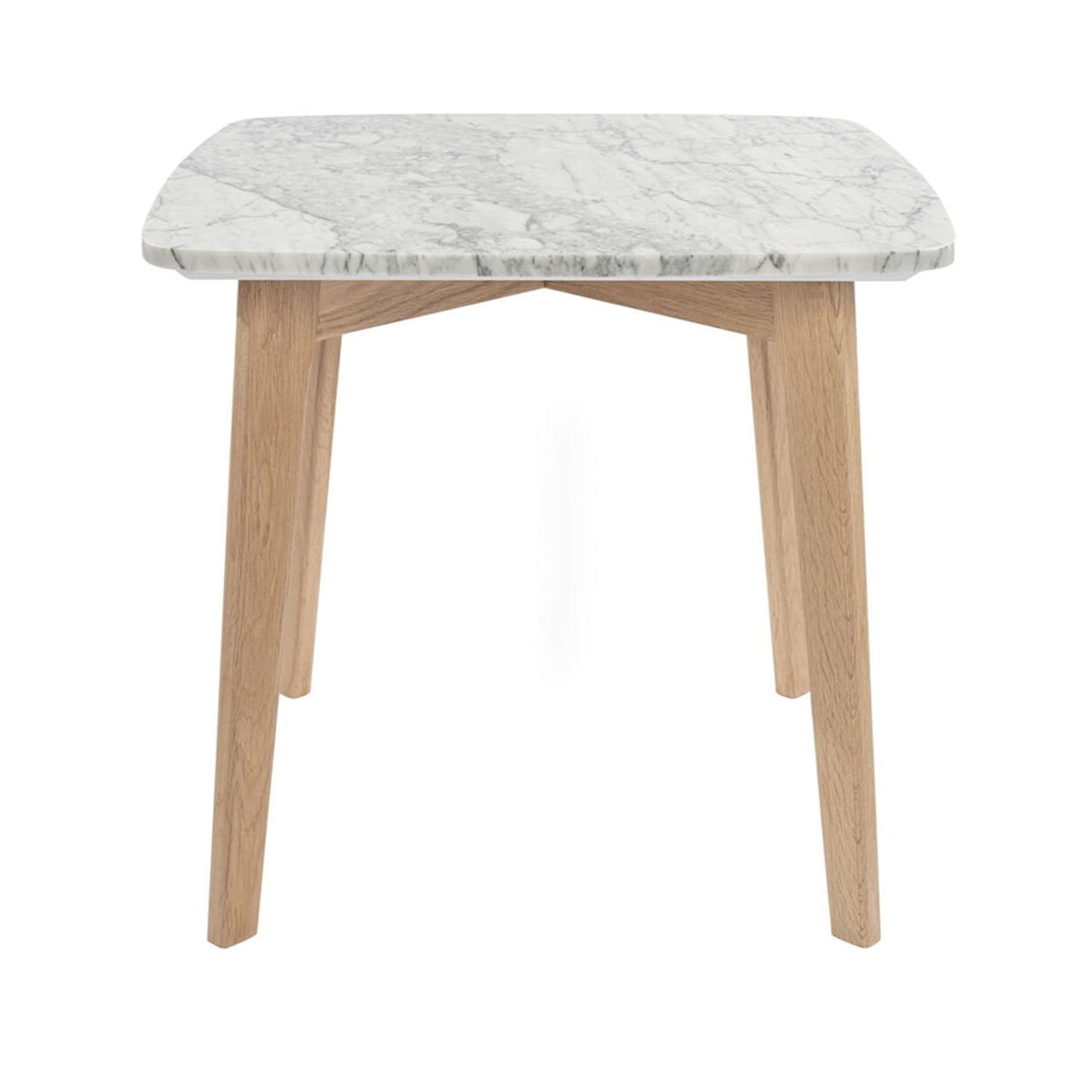 Gavia 19.5" Square Italian Carrara White Marble Side Table with Oak Legs