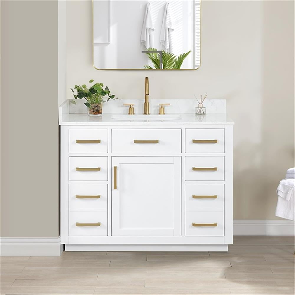 Gavino 42" Wood Vanity in White with Composite Stone Top no Mirror