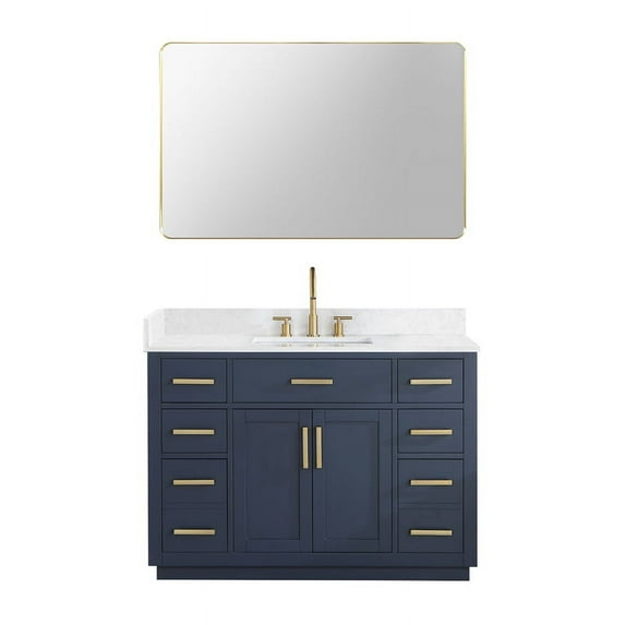 Gavino 48" Wood Vanity in Royal Blue with Composite Stone Top and Mirror