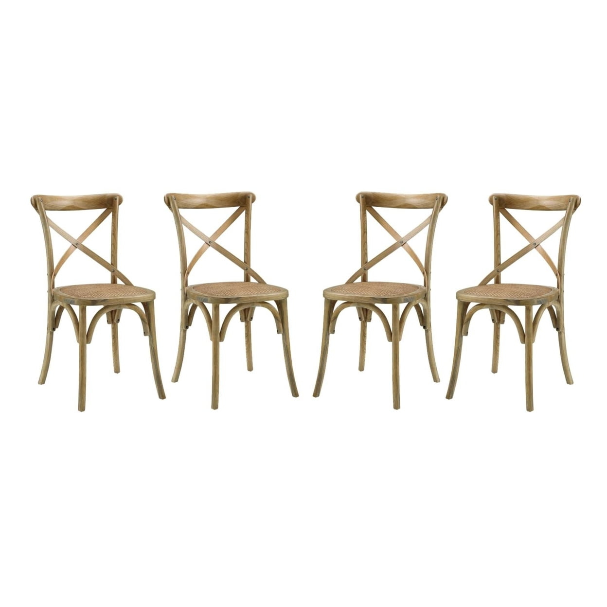 Modway Gear 18.5" Elm Wood and Rattan Dining Side Chair in Natural (Set of 4)