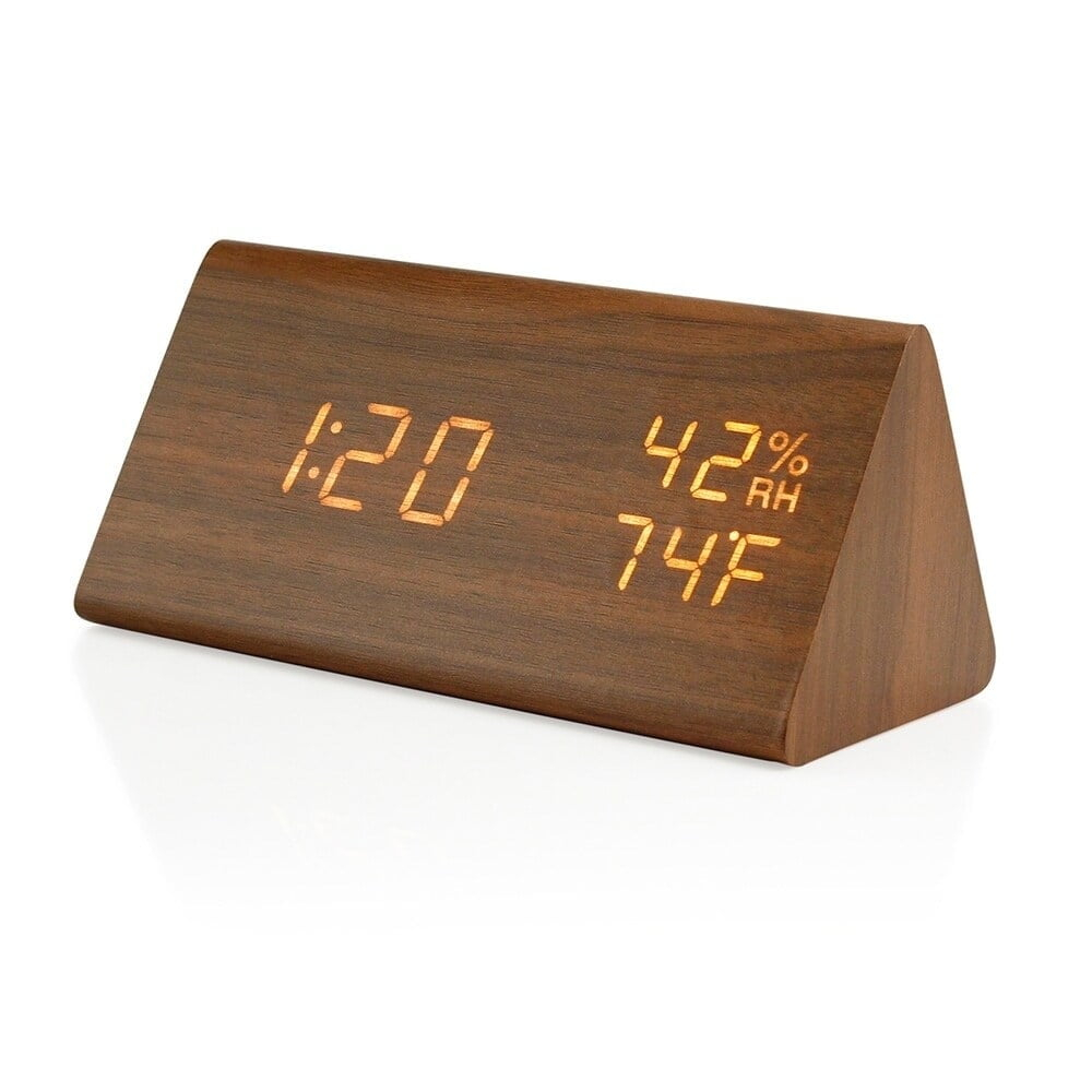 Digital Alarm Clock, with Wooden Electronic LED Time Display, Alarm Settings, Humidity & Temperature Detect, Wood Made Electric Clocks for Bedroom, Bedside,brown，G169865