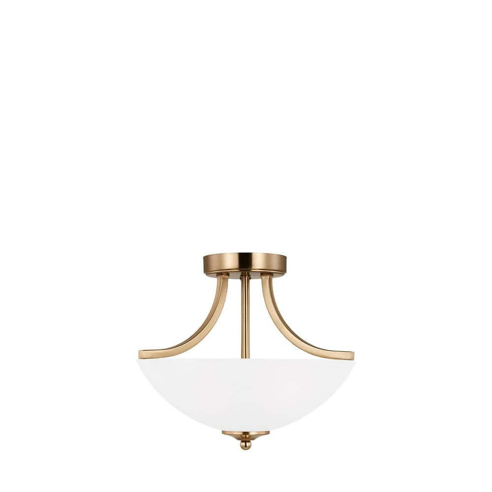 Geary 2-Light Satin Brass Dual Semi-Flush Mount Convertible Pendant with Satin Etched Glass Shade