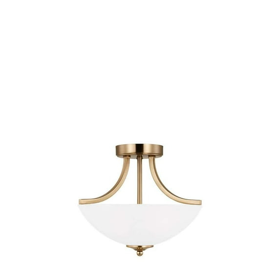 Geary 2-Light Satin Brass Dual Semi-Flush Mount Convertible Pendant with Satin Etched Glass Shade
