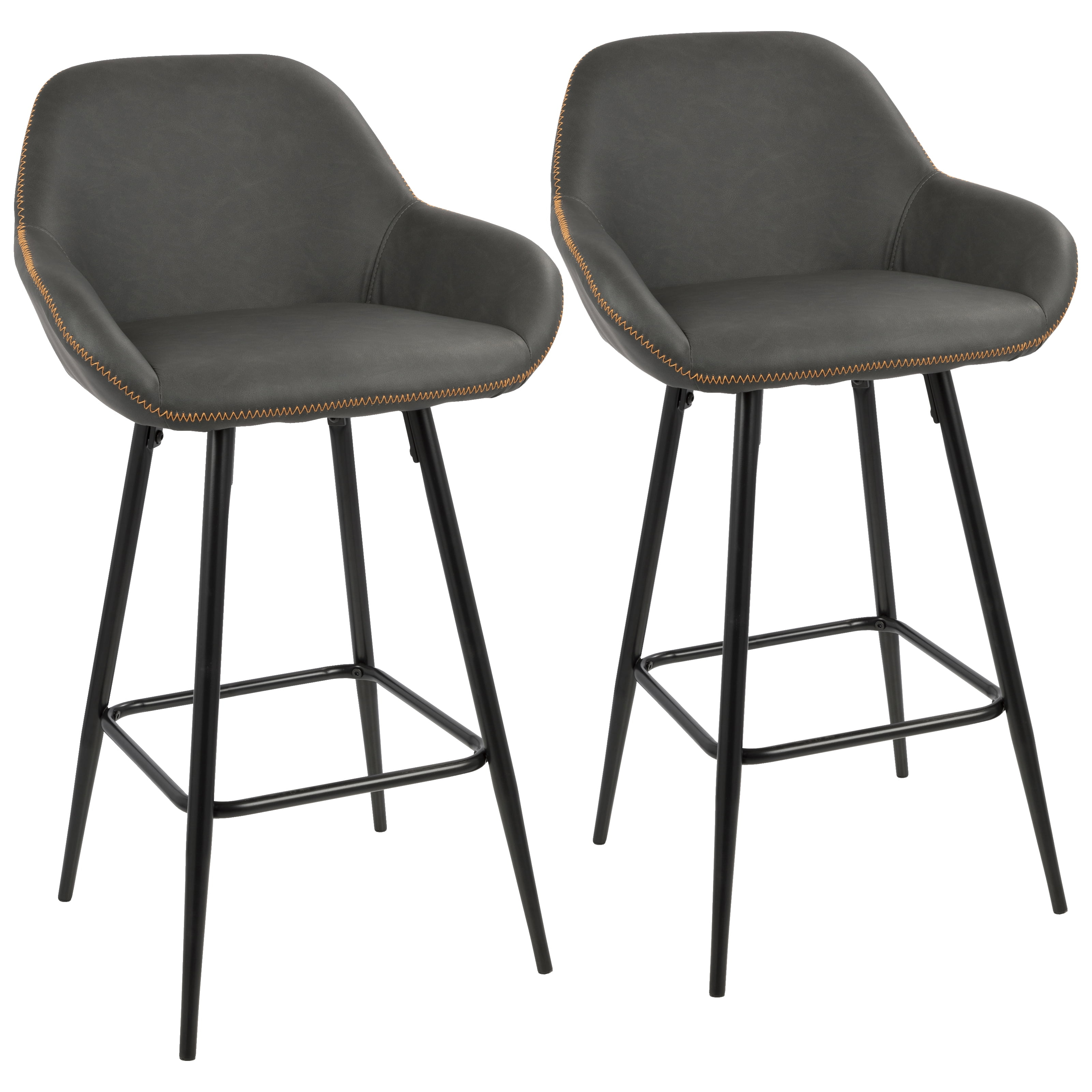 Corrigan Studio® Clubhouse Contemporary 26" Counter Stool with Black Frame and Grey Vintage Faux Leather by LumiSource - Set of 2