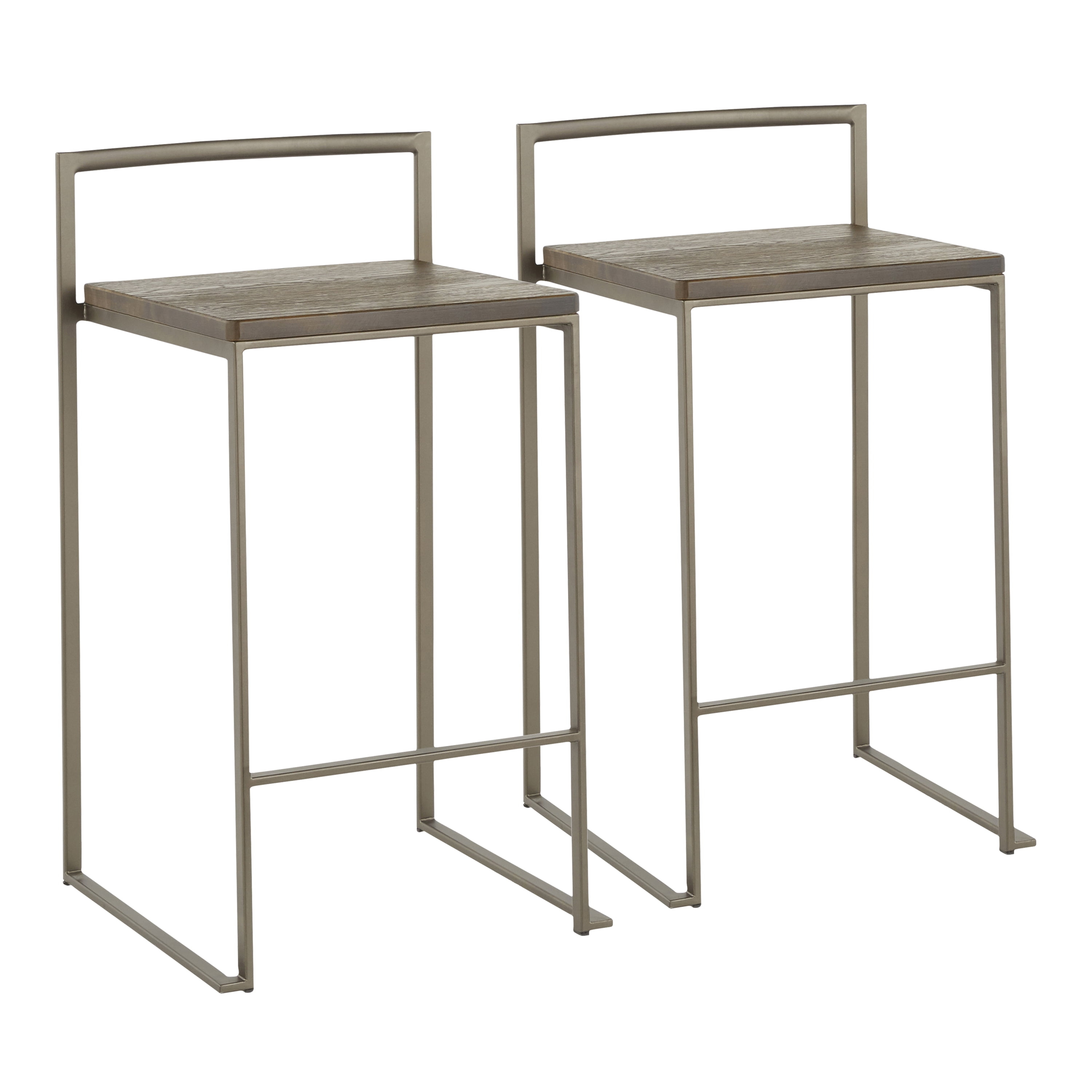 Fuji Industrial Stackable Counter Stool In Antique With An Espresso Wood-Pressed Grain Bamboo Seat By Lumisource - Set Of 2