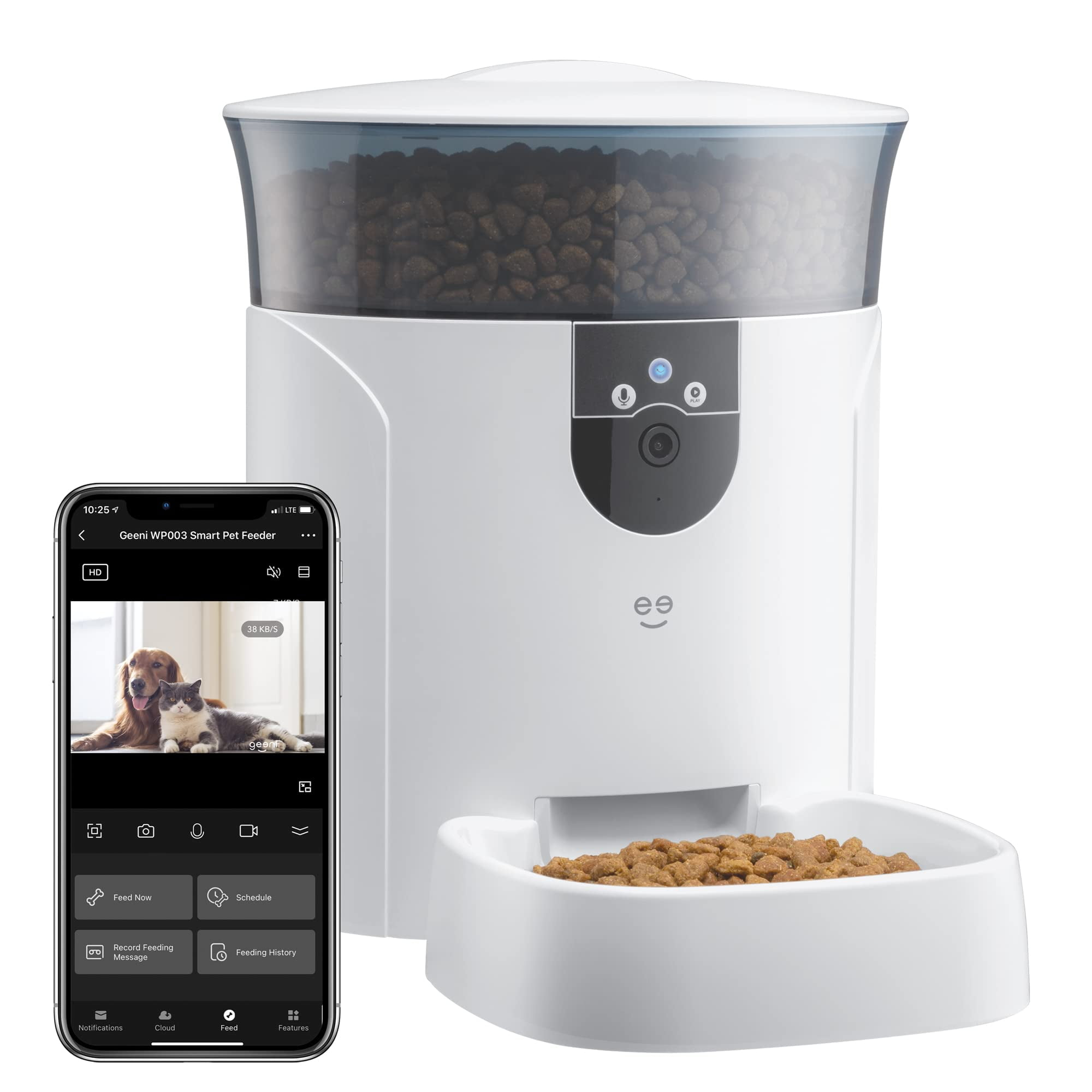 Geeni Pet Connect Feeder with Camera, 7 Liter Automatic Pet Dog & Cat Pet Feeder HD Camera