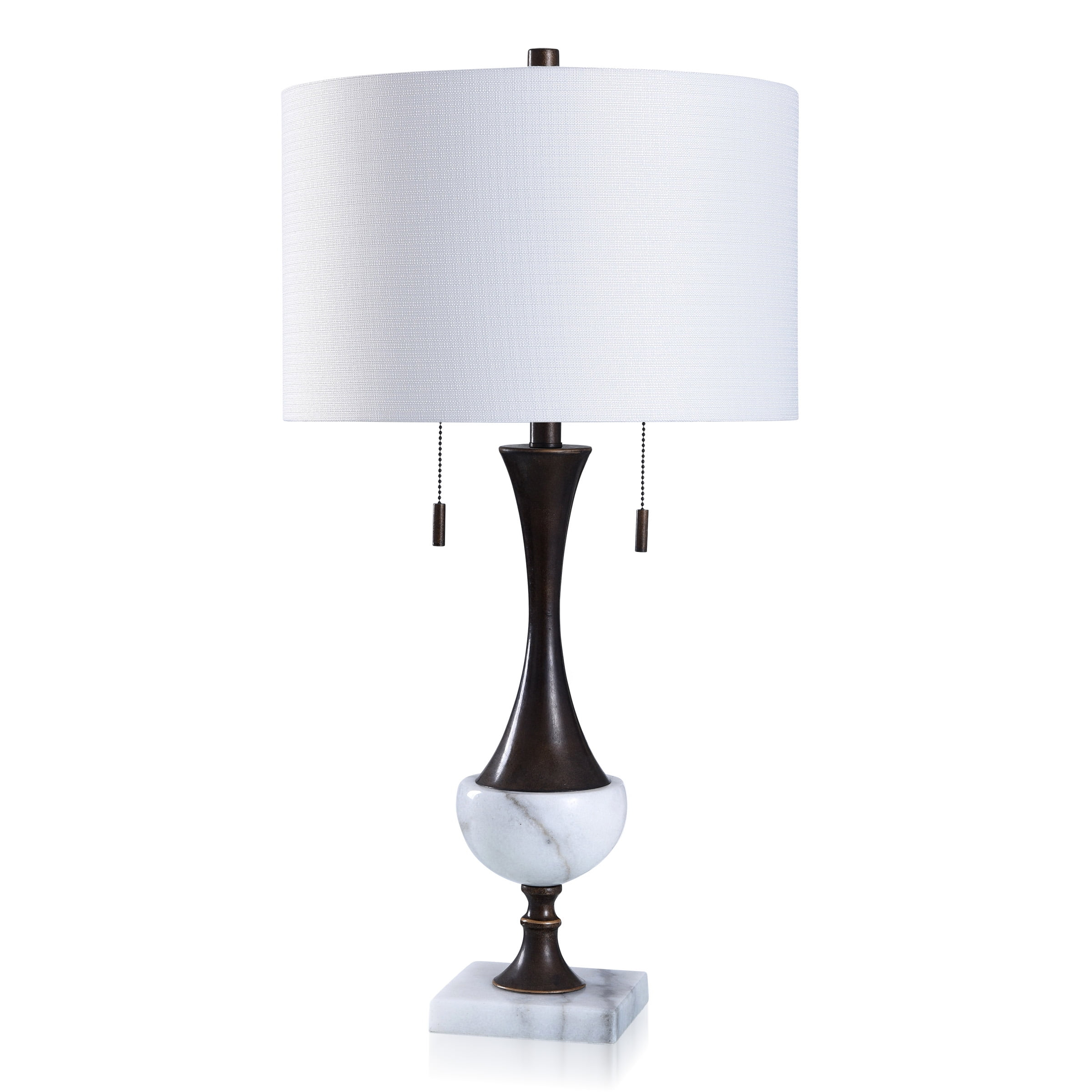 Gemma - Oiled Bronze & Solid White Marble Table Lamp - White Shade