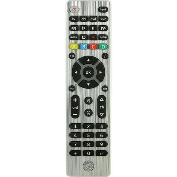 GE 4-Device Universal TV Remote Control in Brushed Silver, 33709