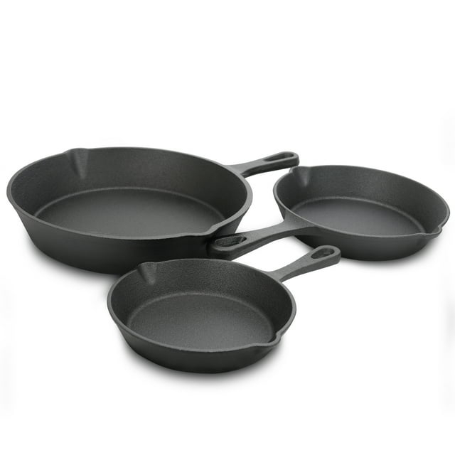 General Store Addlestone 3-Piece Preseason Cast Iron Skillet Set in Black